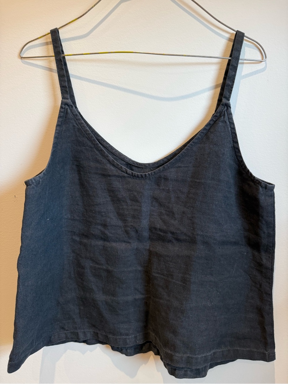 Minimal Black Linen-Blend Cami Tank